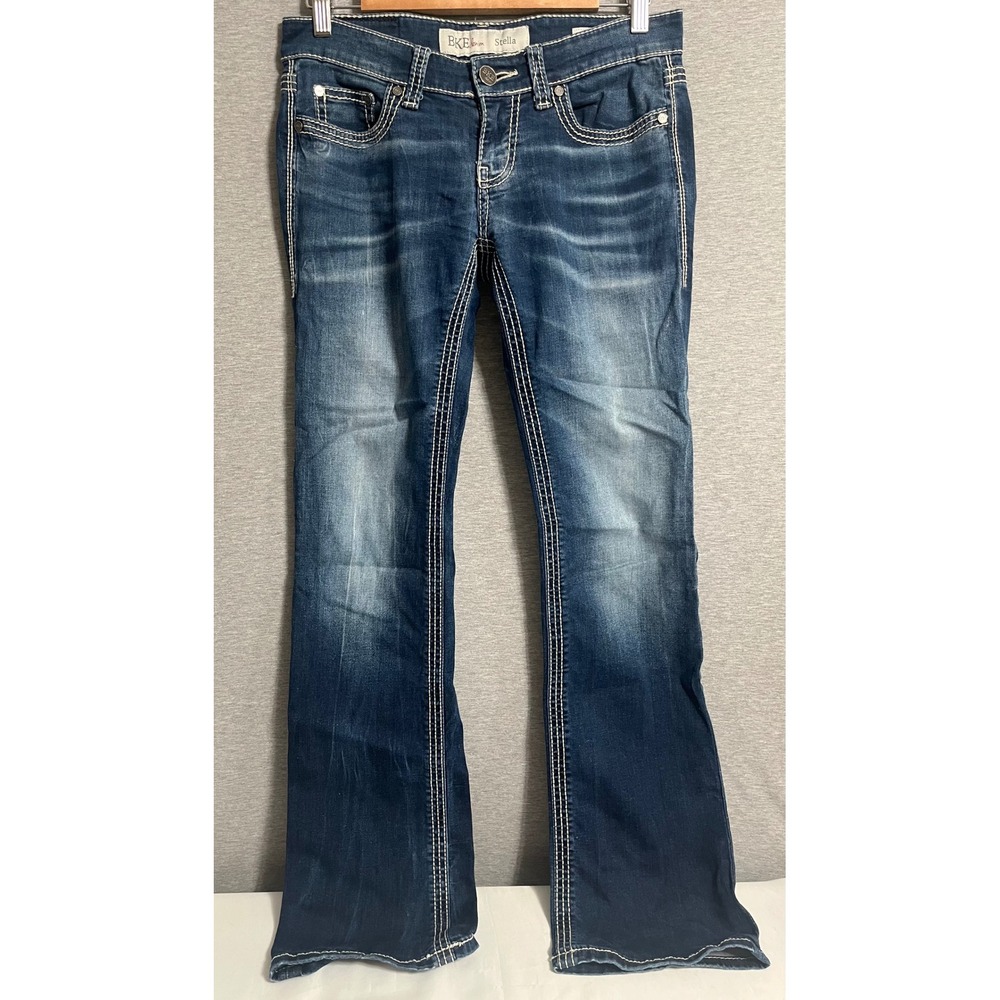 BKE Stella Bootcut Jeans Womens 26R Medium Wash Thick Stitch Embroidered Denim